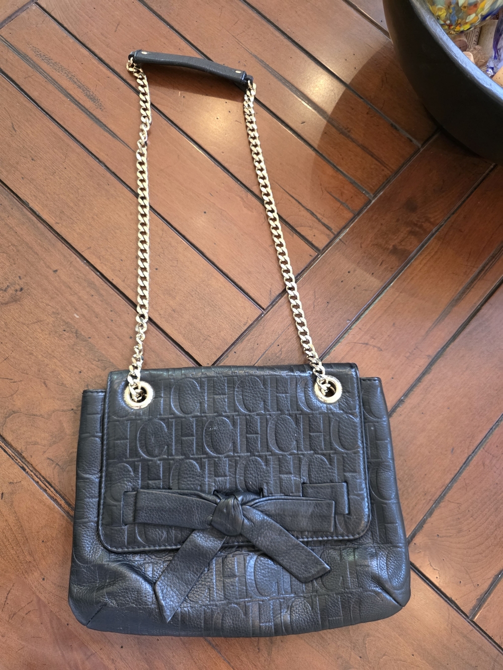 Carolina Herrera Black Quilted Leather Chain-Handle Shoulder Bag